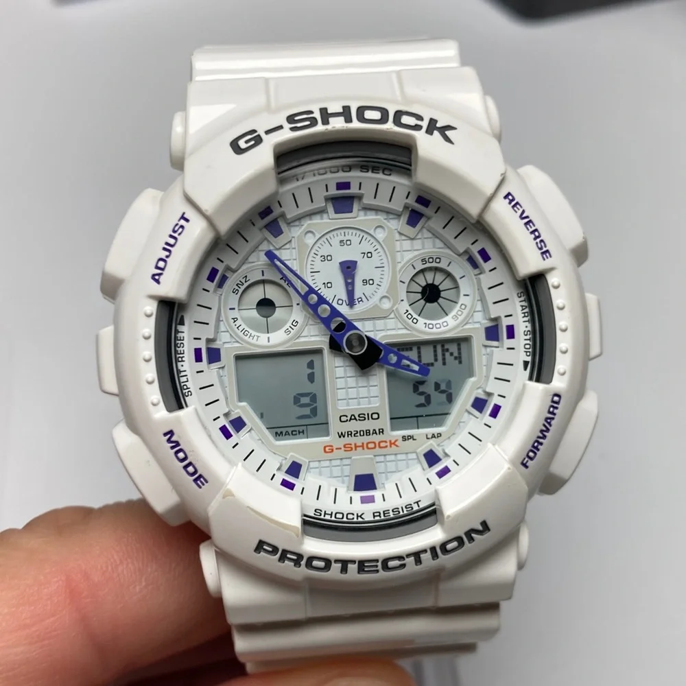 Casio Gshock GA-100A, glossy white gray purple colorway, new battery, full kit